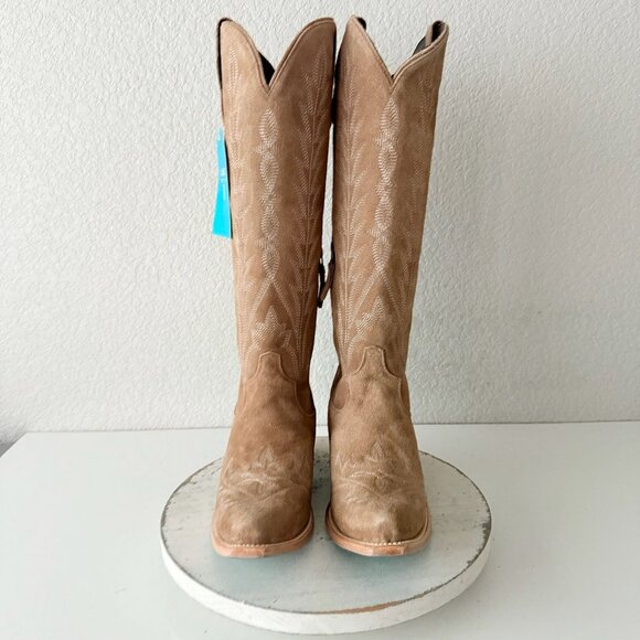 Lane Knee High Corset Western Cowboy Boots Snip Toe Latte Suede Size 10 - Picture 5 of 12